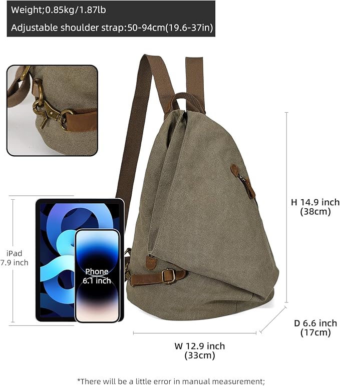 KL928 Canvas Vintage Backpack – Large Casual Daypack Outdoor Travel Rucksack - Image 2