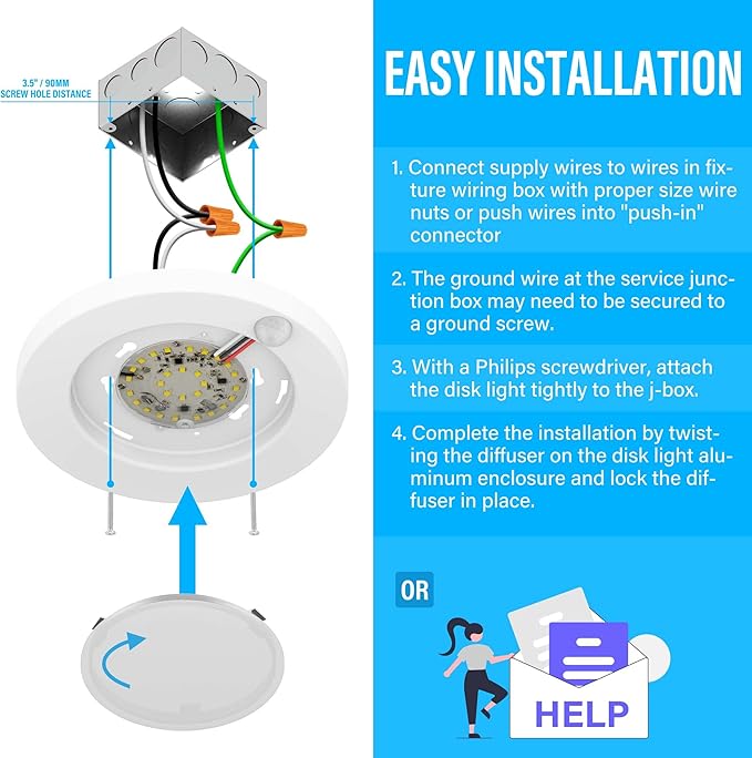 ZAGO LED 6" 120 Volts Closet Light Wired, PIR Motion Sensor Ceiling Disc Light - Image 6