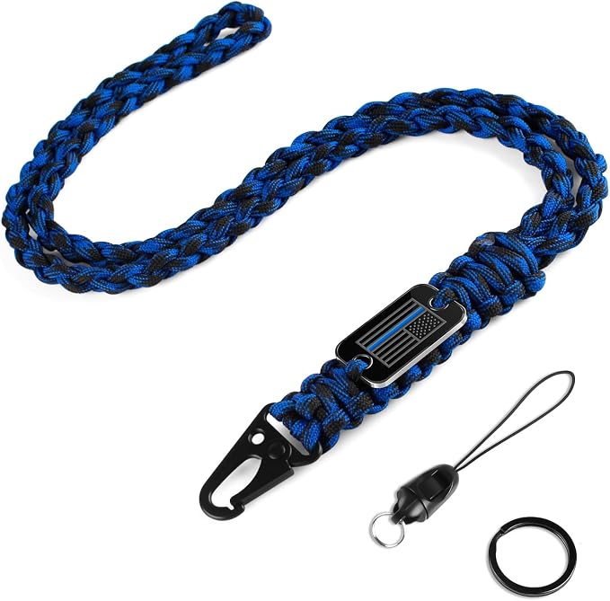Thin Blue Line Paracord Keychain Neck Lanyard by MDSXODirect
