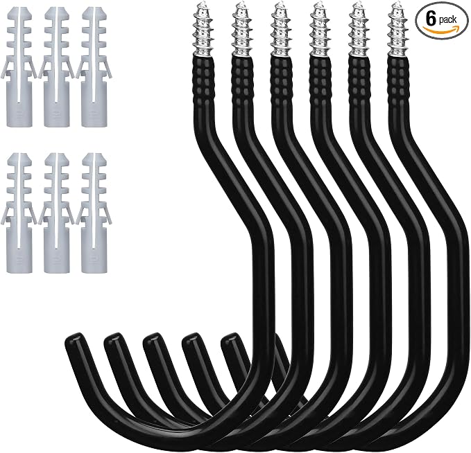 HORUSDY 6-Pack Heavy Duty Garage Storage Hooks, Hoses & Cords – Steel Garage by HORUSDY