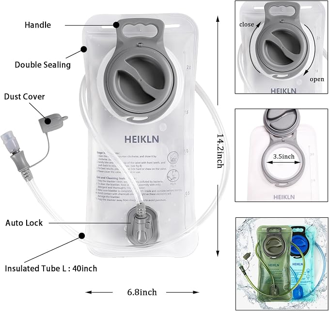 HEIKLN Hydration Bladder 1.5L-2L-2.5L-3L, Leak Proof Water Reservoir, BPA Free - Image 2