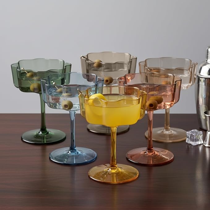 Khen Shatterproof Acrylic Flower Wavy Vintage Art Deco Martini, Champagne & - Image 7