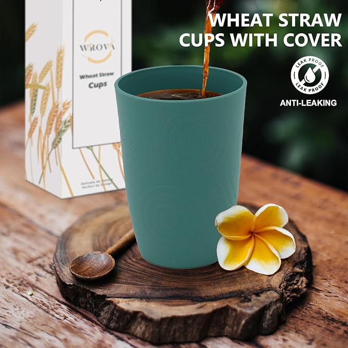 Wrova Wheat Straw Cups with Silicone Covers 16oz Set of 6 - Image 4