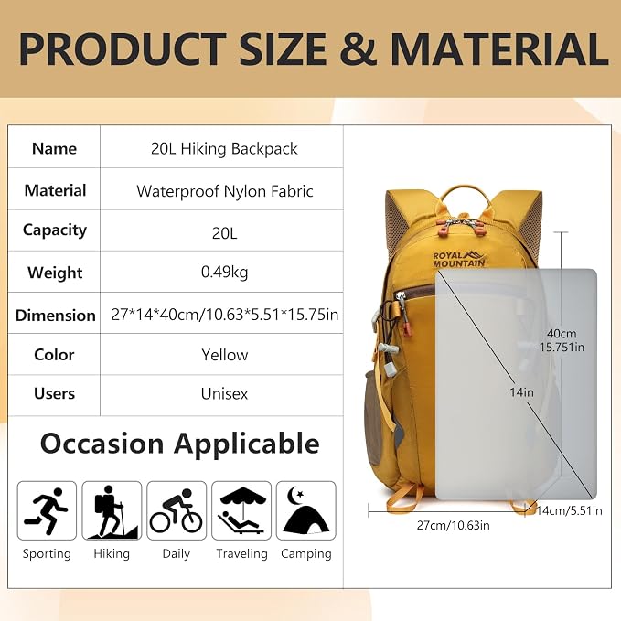 Small Hiking Backpack With Rain-cover, 20L Travel Backpacks - Image 2