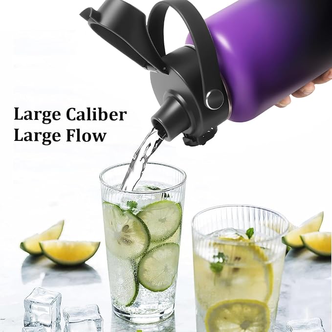 Water Bottle Insulated 32oz 40oz 64oz 128oz Straw Lid Spout Lid & 3 Lids - Image 6