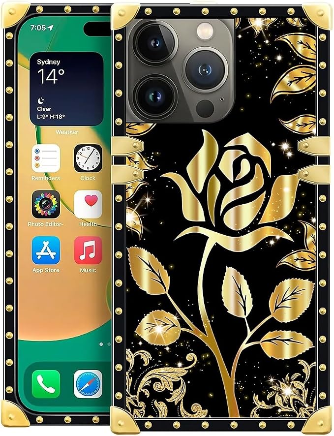 Compatible with iPhone 14 Pro Max Case, Shine Gold Rose Luxury Golden Decoration by Unknown