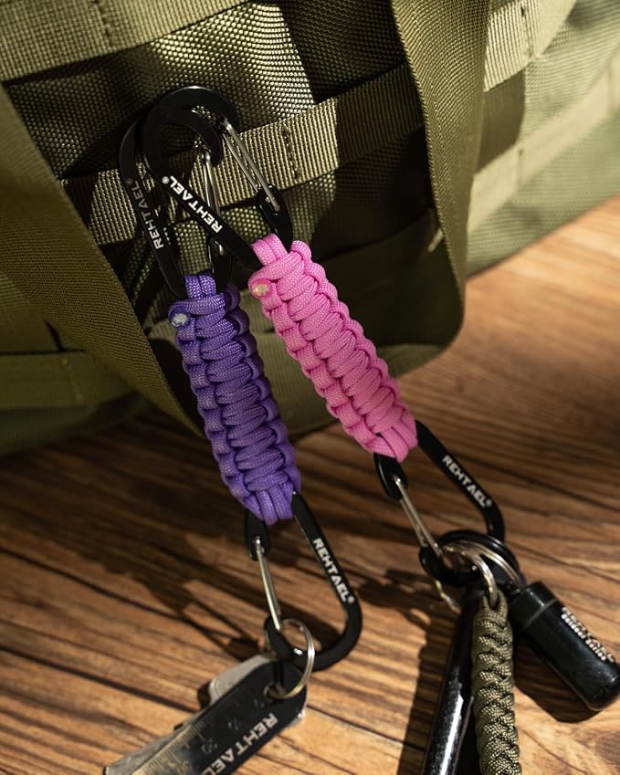 Paracord Braided Carabiner Keychain Lanyard Strap, Hanger Stroller Hook w/2 - Image 3