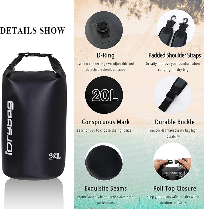 IDRYBAG Dry Bag for Kayaking Waterproof 2L/5L/10L/15L/20L, Small Dry Sack - Image 2