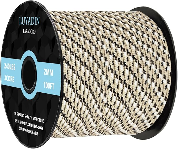 Paracord 240lb - Diameter 2mm Micro Utility Cord -3 Strand Parachute Spool Cord by LUYADIN