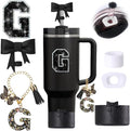 6pcs Black Stanley Cup Accessories Set, Bow Straw Topper by MOTEERLLU