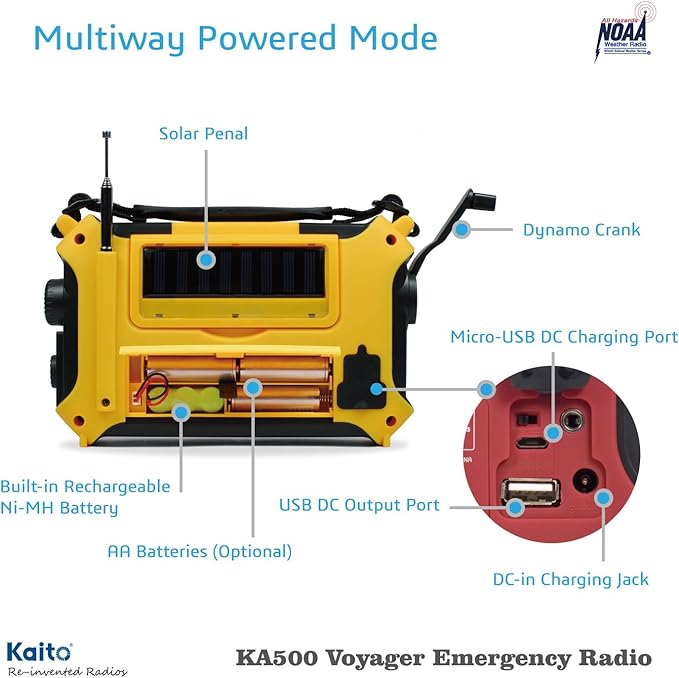 Kaito KA500 5-way Powered Solar Power, Dynamo Crank, Wind Up Emergency - Image 6