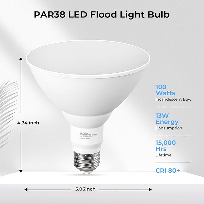 GvvooHome LED Flood Light Bulbs, PAR38 Outdoor Flood Light Bulb 5000K, 13W 100W - Image 2