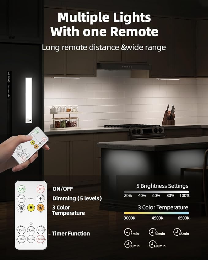 6Pack 12inch Under Cabinet Lighting, Rechargeable Motion Sensor Light Wireless - Image 3