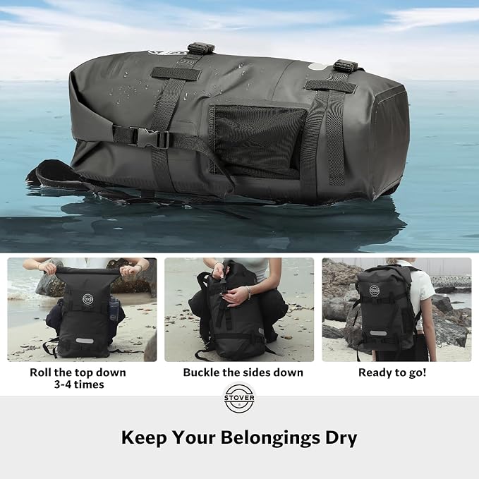 STOVER 5/10/25/30/40/55L Waterproof Dry Bag- Roll-Top Backpack w/Phone Case- - Image 4