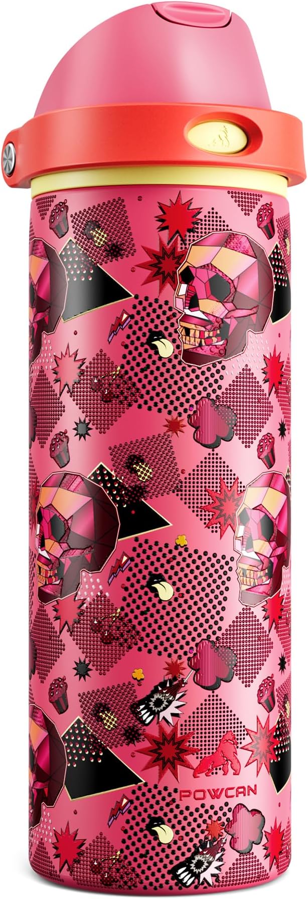 POWCAN 24 oz Insulated Skull Water Bottle: 2-in-1 Lid by POWCAN