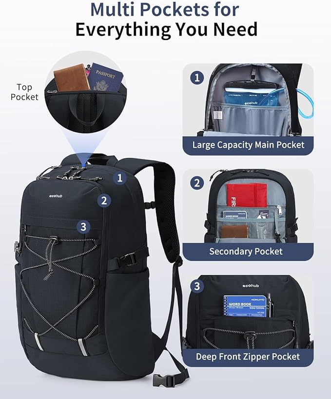 ECOHUB Hiking Backpack 30L Travel Backpack Lightweight Casual Daypack Water - Image 3