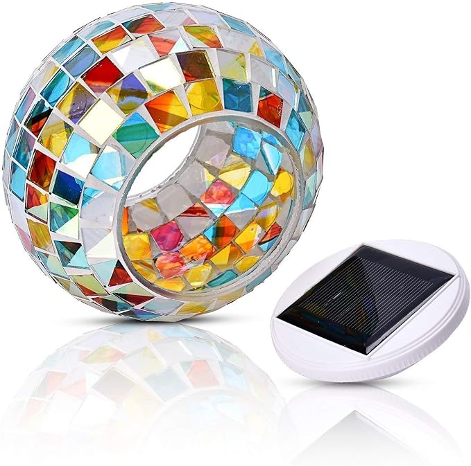 WSgift Color Changing Solar Powered Glass Mosaic Ball Led Garden Lights - Image 4