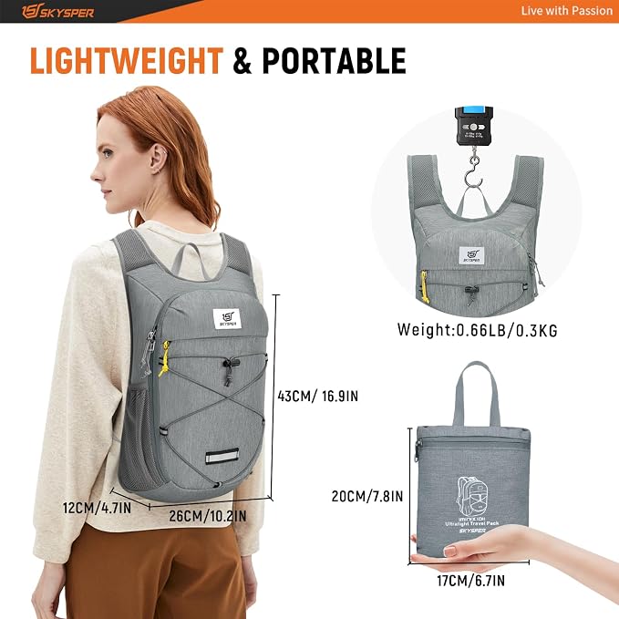 SKYSPER Foldable Hiking Backpack - 10L/15L Small Lightweight Daypack Breathable - Image 5