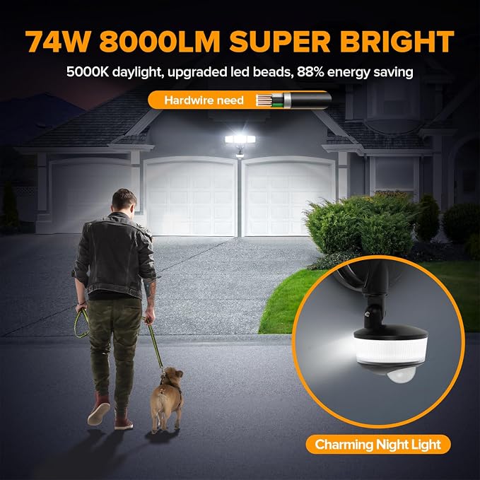LUTEC 2 Pack 74W 8000 Lumen Motion Sensor Outdoor Lights, 5000K Daylight - Image 2