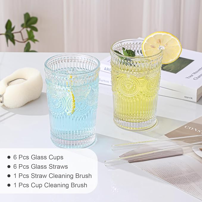 ZMOWIPDL Vintage Glassware Drinking Glasses Set of 6, 13 oz Clear Textured - Image 5