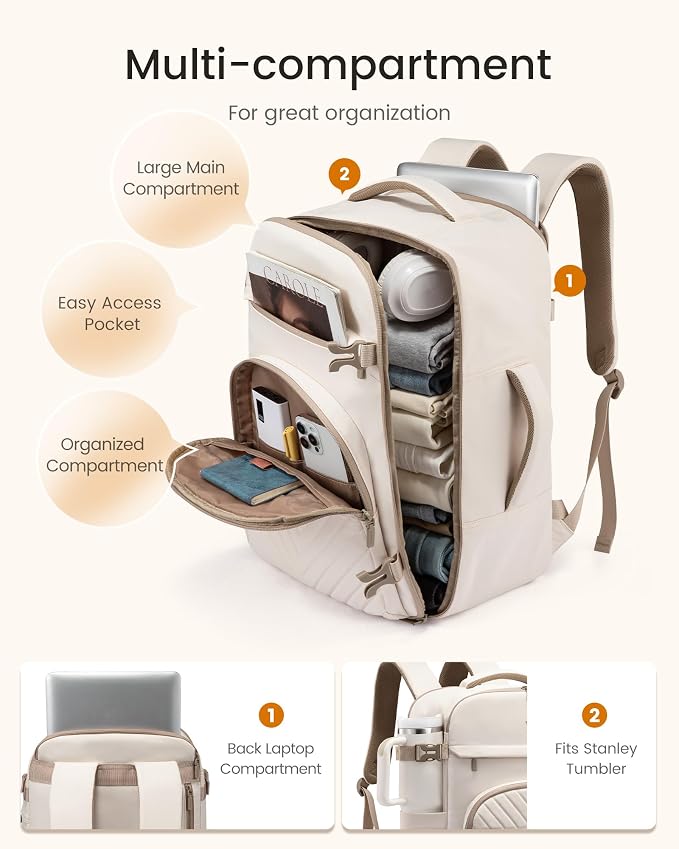 LOVEVOOK 50L Travel Backpack for Women Men, TSA Personal Item Travel Bag Fits - Image 3