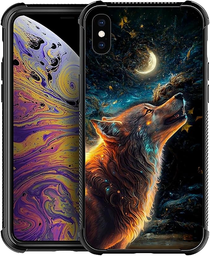 for iPhone X/Xs Case, Star Cave Hungry Wolf Pattern Graphic Design Girl Boy by FKBRCL4U