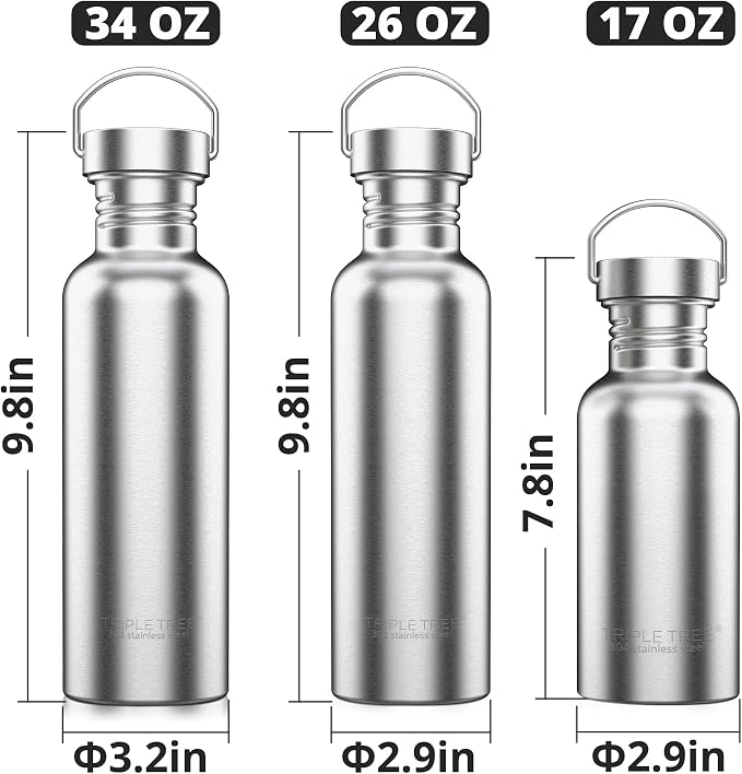 TRIPLE TREE 17 OZ Uninsulated Single Walled Stainless Steel Sports Water Bottle - Image 3