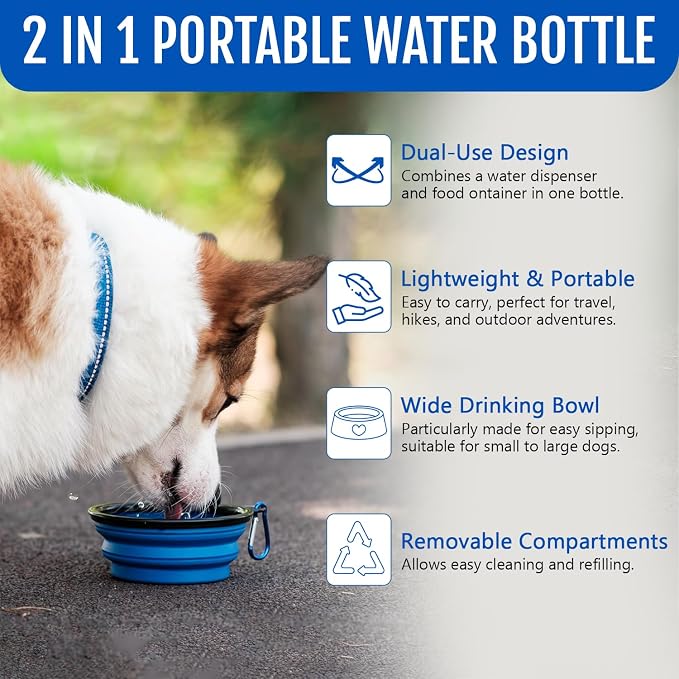 Dog Travel Water Bottle W/Collapsible Bowls - Image 8