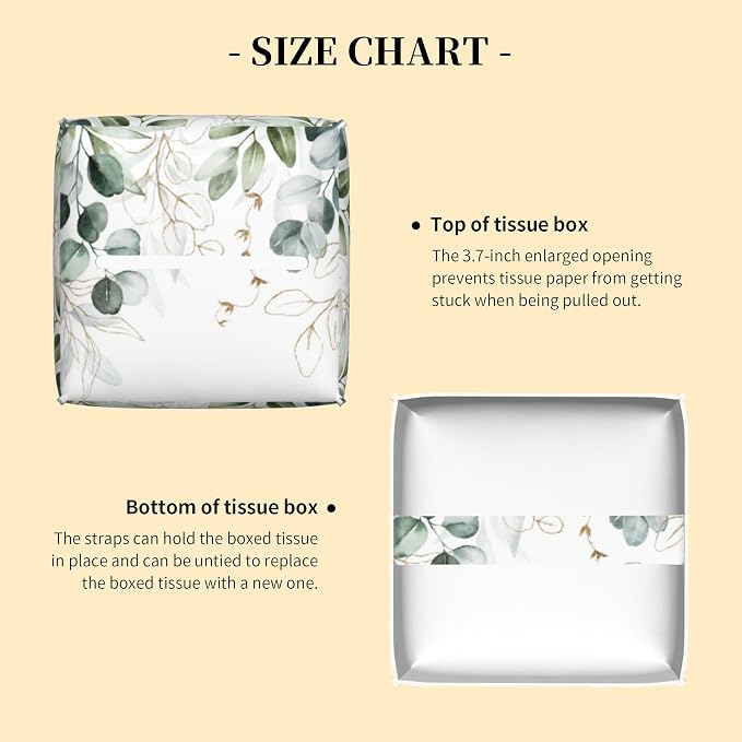 Tissue Box Cover Square, Eucalyptus Leaves Leaf Tissue Box Holder Waterproof - Image 3