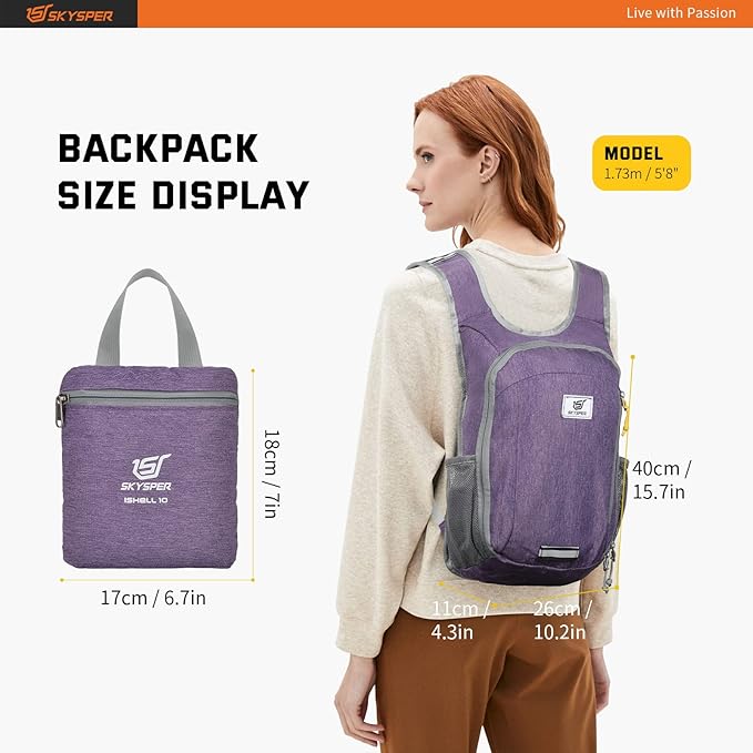SKYSPER Small Daypack 10L Hiking Backpack Packable Lightweight Travel Day Pack - Image 6