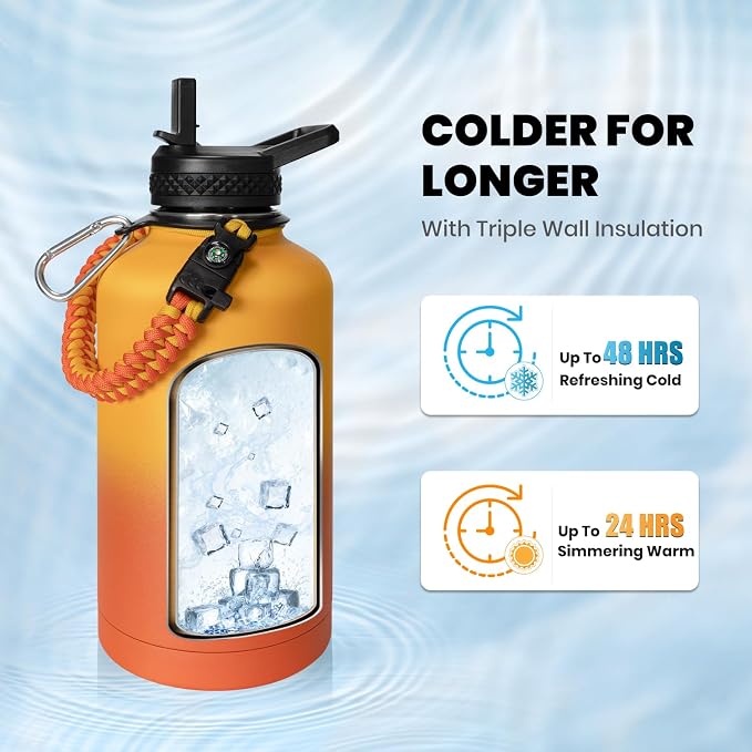 RAYMYLO Insulated Water Bottle 64 oz, Triple Wall Vacuum Stainless Steel - Image 2