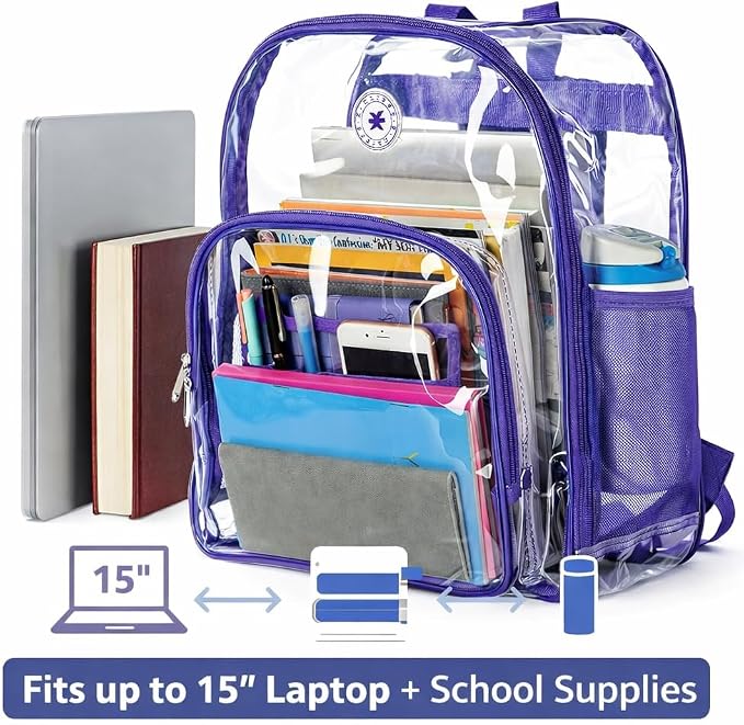 K-Cliffs Large Transparent Backpack Clear Heavy Duty School Bag Durable Student - Image 3