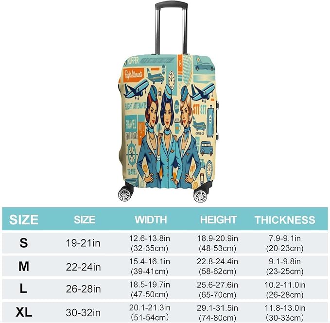Flight Attendants Travel Vintage Style Retro Stretch Luggage Cover, Washable - Image 2