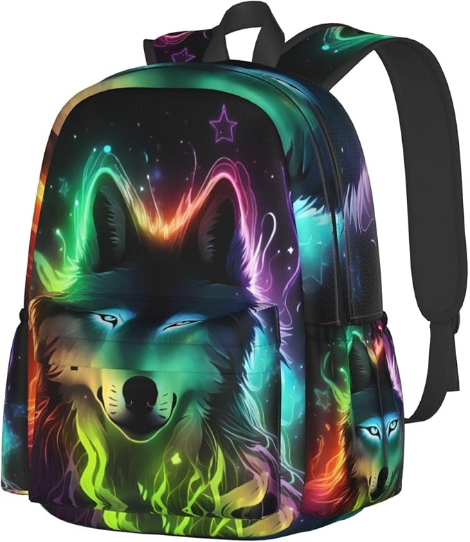 cfpolar 17 Inch Backpack Galaxy Colorful Wolf Laptop Bag Shoulder Bag School by homedecorations