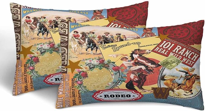 Cowgirls Wild West Pillow Covers 12 X 20 Far East Rodeo Round Up Win Ride Horse by Unknown