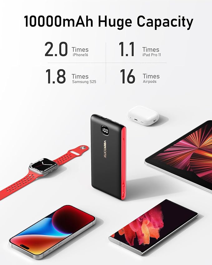 VEEKTOMX Portable Charger with Built in Cables 10000mAh, Power Bank - Image 6