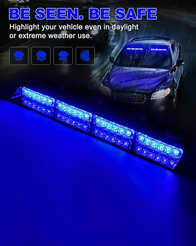 HLauto 6Z4J Emergency Dash Strobe Lights: 2x16.8 inch Blue Safety Lights - Image 3