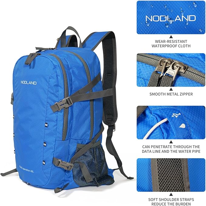 NODLAND Lightweight Backpack, Travel 40L Foldable Water-Resistant Daypack - Image 3