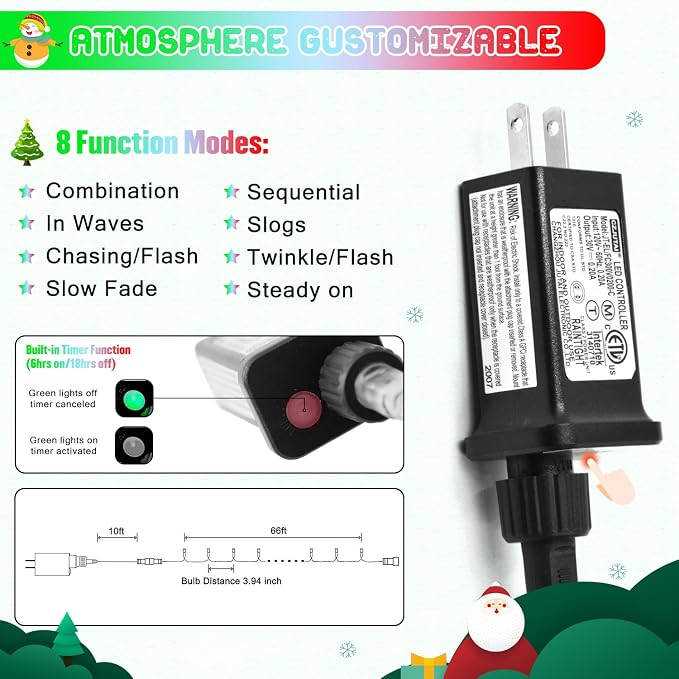 JMEXSUSS 200 LED Red White and Green Christmas Lights Outdoor, 66ft Connectable - Image 6