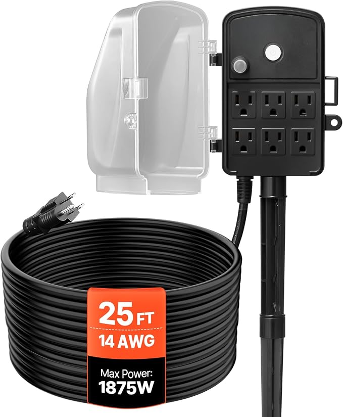 VEVOR Outdoor Power Stake Waterproof, 25 FT Extension Cord, Outdoor Power Strip by VEVOR