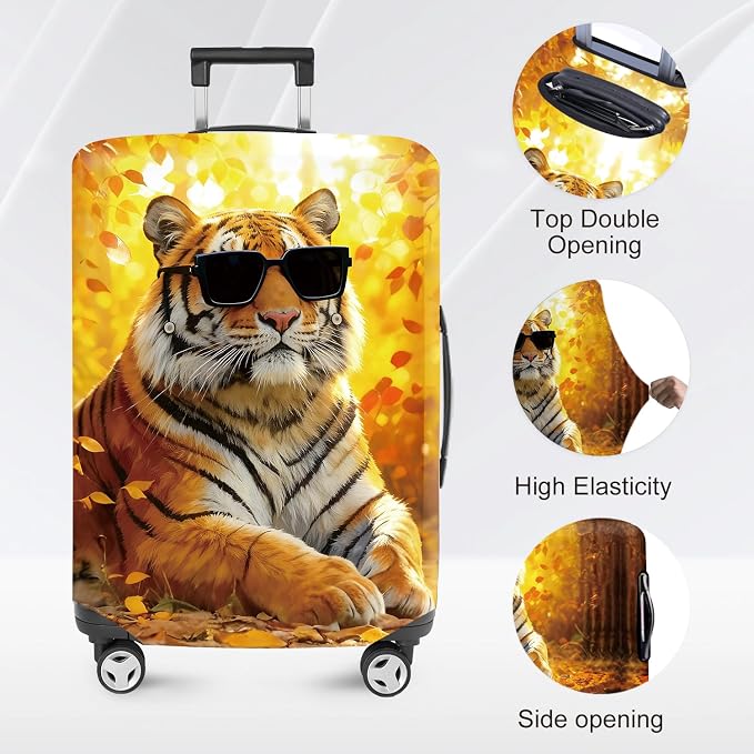 ANNA QUEEN Funny Cool Tiger Travel Luggage Cover -Stretchable Airplane Suitcase - Image 2