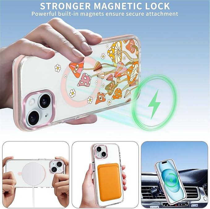 Case for iPhone 13/14, Retro Mushroom Sunflower Phone Case Design，for Women - Image 3