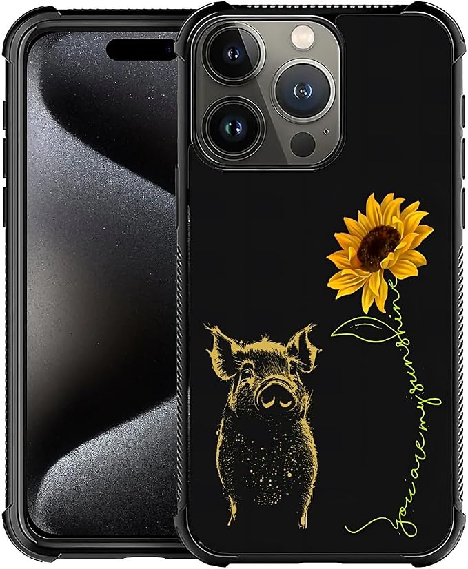 for iPhone 16 Pro Max Case, Pig Sunflower Yellow Sunshine Pattern Graphic by FKBRCL4U