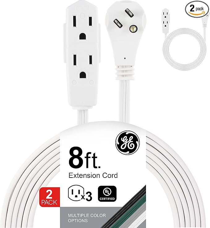 GE 3-Outlet Flat Extension Cord 8 Ft Grounded Extension Cord by GE