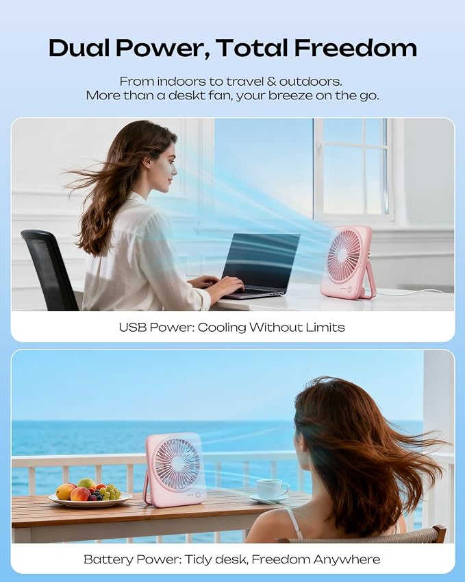 Otlonpe Personal Portable Desk Fan, 4000mAh Small Rechargeable Portable Fan - Image 2