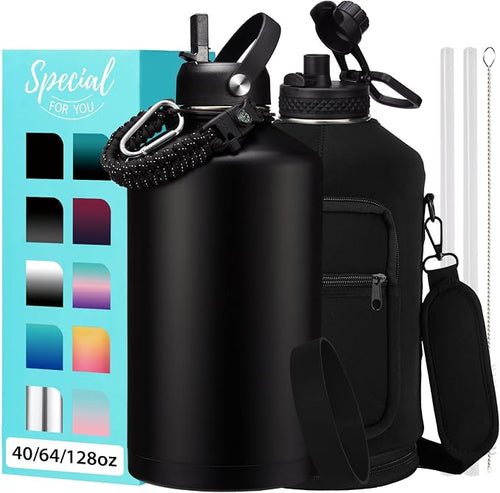1 Gallon Insulated Water Bottle - 128oz 64oz Water Jug with Handle Paracord by VICKNIY