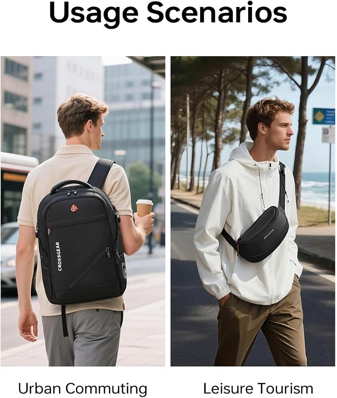 CROSSGEAR Travel Laptop Backpack + Crossbody Sling Bag Set, Fits 14-17.3" - Image 8