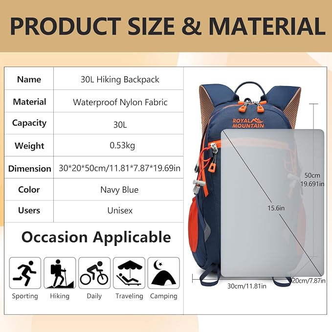 Hiking Backpack With Rain-cover, 30L Travel Backpacks - Image 2