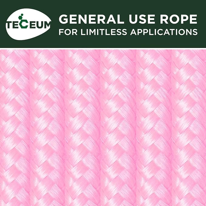 TECEUM Rope – 90 Feet x 1/4 Inch – Pink – Strong All-Purpose Utility Rope – - Image 9