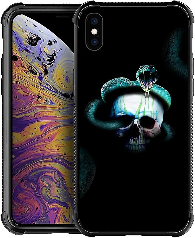 for iPhone X/Xs Case, Skeleton Winding Snake Pattern Graphic Design Girl Boy by FKBRCL4U